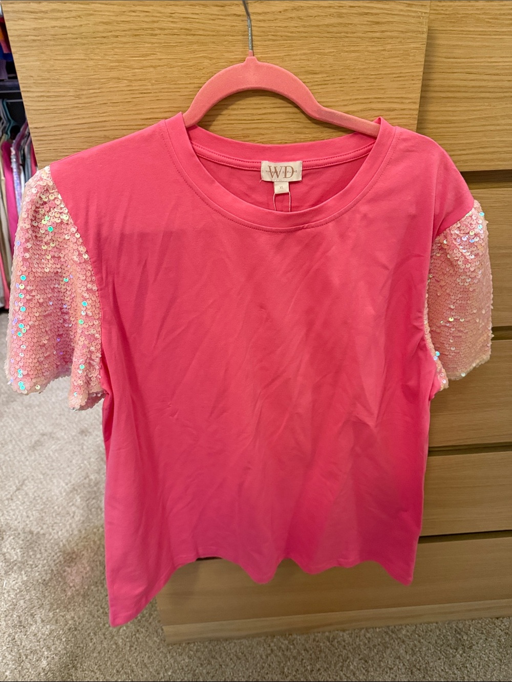 Whiskey Darling custom Pink Sequin Sleeve Tee NWT